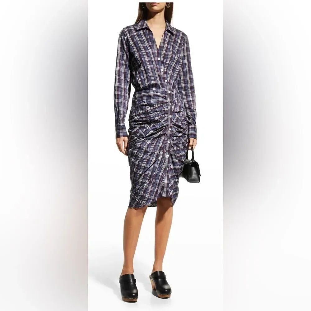 Veronica Beard NWT Sierra Long Sleeve Shirt Dress Size 2  Black/Ecru Plaid $498